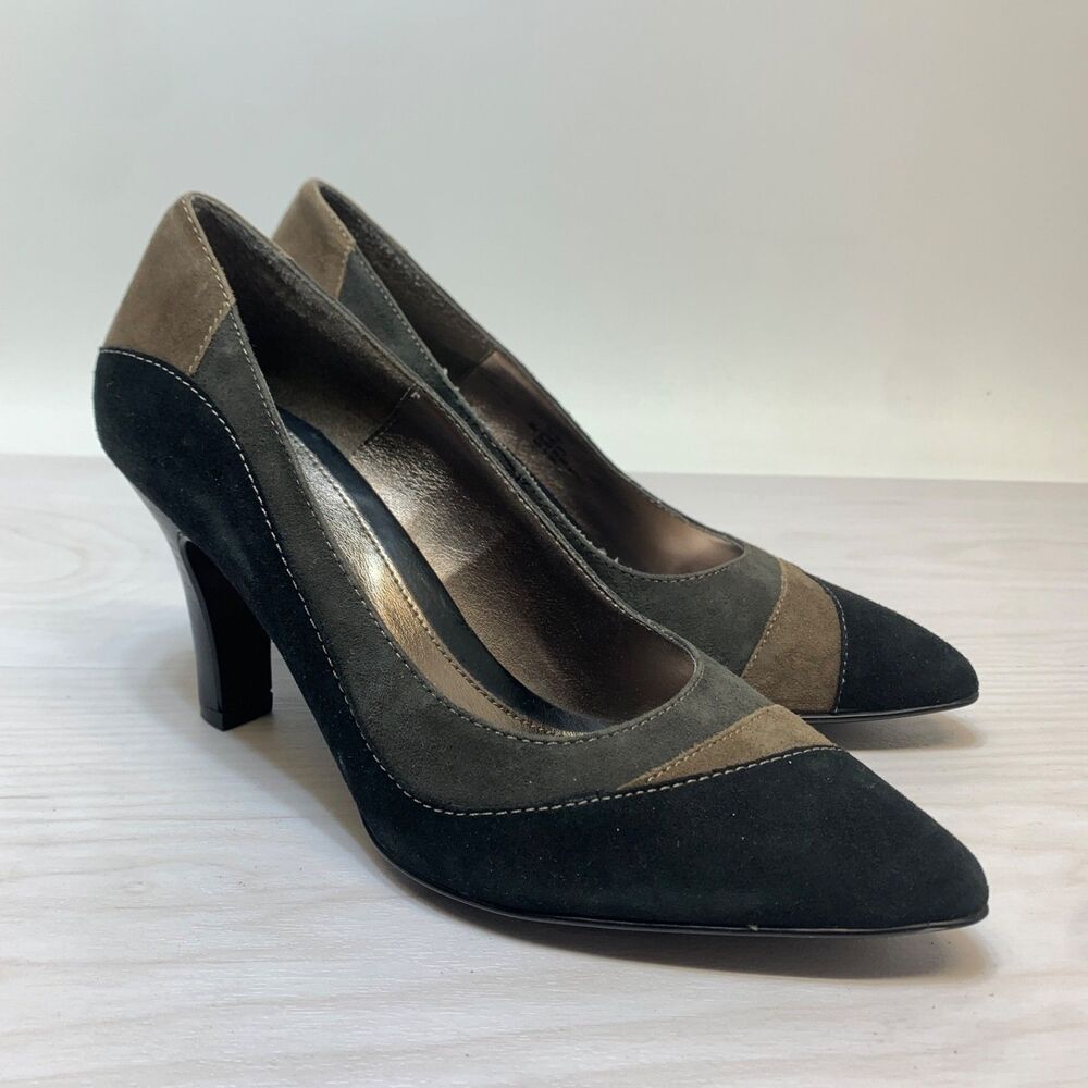 Sofft Pumps Black Brown Gray Suede Leather Colorblock Heels Women’s‎ Size 8M